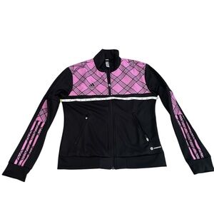 Adidas Women's Black and Pink Plaid Jacket